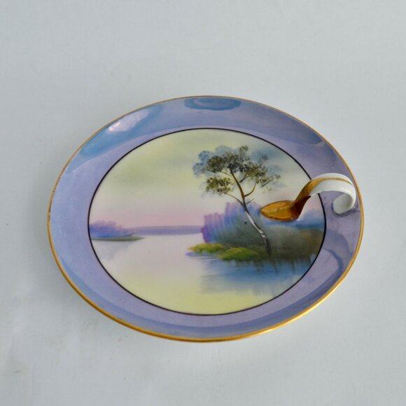 Noritake Japan Handpainted Lustreware Blue Gold Trim Handled Trinket Tray Plate - Picture 1 of 5